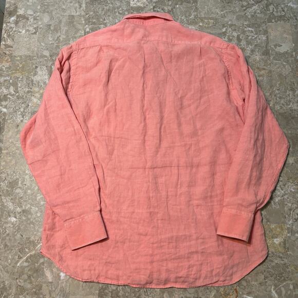 Vilebrequin Shirt Mens XL Pink 100% Linen Long Sleeve Button Beach Preppy - Picture 10 of 12